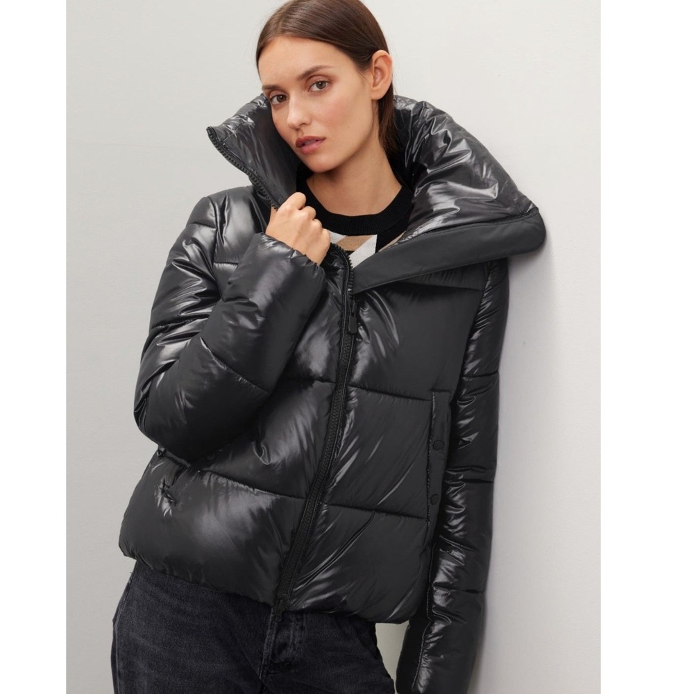 Save the Duck Black Isla Shiny Puffer Jacket Funnel Neck Quilted Coat Medium